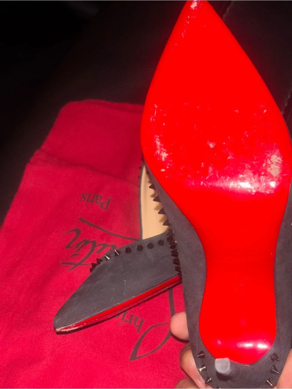 Christian Louboutin Black Studded Pointed-Toe Pumps